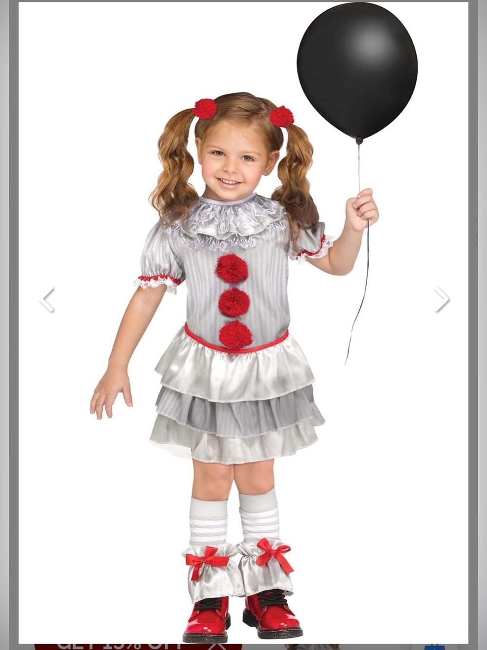 IT Carnevil Evil Clown Toddler Girls Costume , Size 7-8,Dress Socks NEW